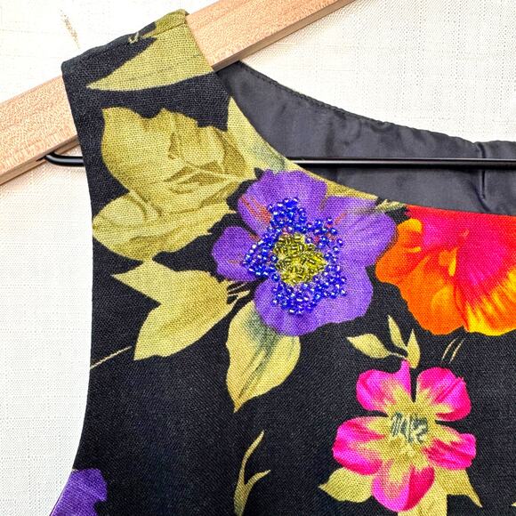 Vtg Jessica Howard Linen Sheath Dress Women's 10 Beaded Floral Dressy Summer - Picture 3 of 11